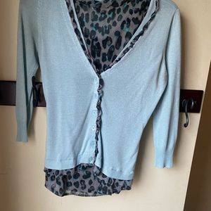 New York & Co. Size S Light Blue & Leopard Sweater & Top
